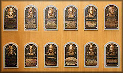 Major League Baseball Hall of Fame member wall placks.